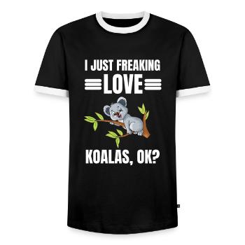 Animal Lovers Australia Zoo Animal Gift Koala - Men's Ringer Shirt - black/white - Front - AI Model Female 172 light (172cm) & AI Model Male 178 light (178cm)