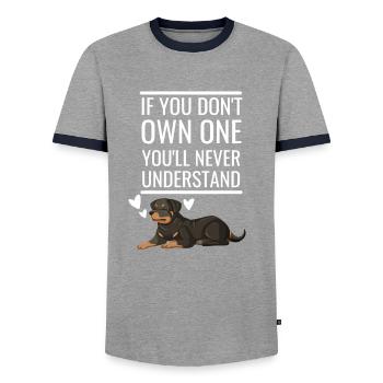 Rottie Dog Pet Funny Gift Rottweiler - T-shirt contrasté Homme - gris/marine  - Devant - AI Model Female 172 light (172cm) & AI Model Male 178 light (178cm)