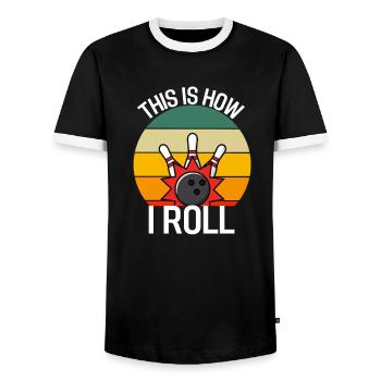 Bowling Player Funny Gift Retro Bowling - Men's Ringer Shirt - black/white - Front - AI Model Female 172 light (172cm) & AI Model Male 178 light (178cm)