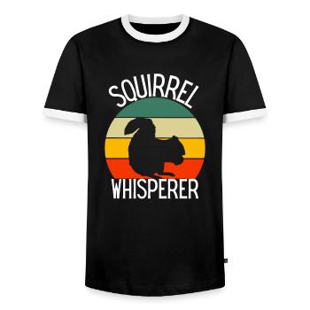 Squirrel Whisperer Gift Retro Squirrel - Men's Ringer Shirt - black/white - Front - AI Model Female 172 light (172cm) & AI Model Male 178 light (178cm)