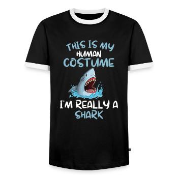 Hai Kostüm Party Ozean Tier Geschenk Hai - Männer Kontrast-T-Shirt - Schwarz/Weiß - Vorne - AI Model Female 172 light (172cm) & AI Model Male 178 light (178cm)