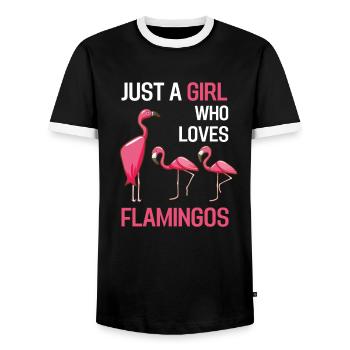 Exotic Bird Girl Gift Pink Flamingo - Men's Ringer Shirt - black/white - Front - AI Model Female 172 light (172cm) & AI Model Male 178 light (178cm)