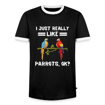 Exotic Animal Macaw Funny Gift Parrot - Men's Ringer Shirt - black/white - Front - AI Model Female 172 light (172cm) & AI Model Male 178 light (178cm)