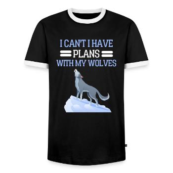 Predator Forest Animal Funny Gift Wolf - Men's Ringer Shirt - black/white - Front - AI Model Female 172 light (172cm) & AI Model Male 178 light (178cm)
