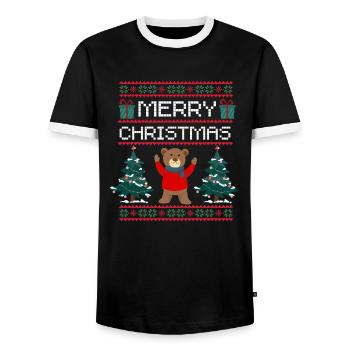 Xmas Teddy Christmas Gift Merry Christmas - Men's Ringer Shirt - black/white - Front - AI Model Female 172 light (172cm) & AI Model Male 178 light (178cm)