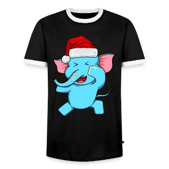 Zoo Animal Gift Dabbing Santa Claus Elephant - Men's Ringer Shirt - black/white - Front - AI Model Female 172 light (172cm) & AI Model Male 178 light (178cm)