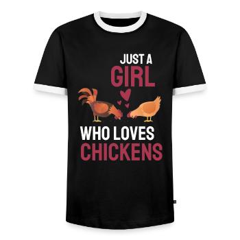 Girl Chickens Farmer Gift Farm Animal Chicken - Men's Ringer Shirt - black/white - Front - AI Model Female 172 light (172cm) & AI Model Male 178 light (178cm)
