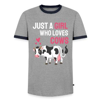 Amoureux des animaux Ferme Animal Fille Cadeau Vache - T-shirt contrasté Homme - gris/marine  - Devant - AI Model Female 172 light (172cm) & AI Model Male 178 light (178cm)