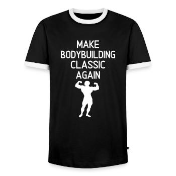 Make Bodybuilding Classic Again Bodybuilding - Men's Ringer Shirt - black/white - Front - AI Model Female 172 light (172cm) & AI Model Male 178 light (178cm)