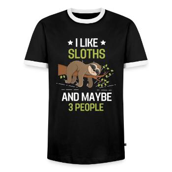 Tropical Zoo Animal Funny Gift Sloth - Men's Ringer Shirt - black/white - Front - AI Model Female 172 light (172cm) & AI Model Male 178 light (178cm)