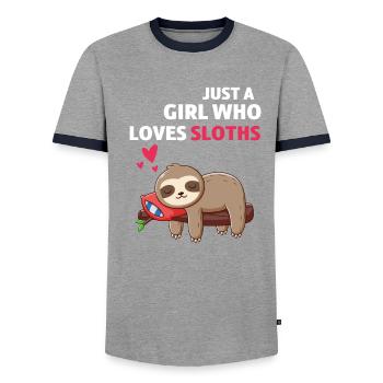 Tropisches Zoo Tier Mädchen Geschenk Faultier - Männer Kontrast-T-Shirt - Grau/Navy  - Vorne - AI Model Female 172 light (172cm) & AI Model Male 178 light (178cm)