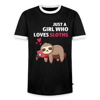 Tropical Zoo Animal Girl Gift Sloth - Men's Ringer Shirt - black/white - Front - AI Model Female 172 light (172cm) & AI Model Male 178 light (178cm)