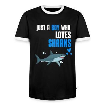Sea animal predator shark boy gift shark - Men's Ringer Shirt - black/white - Front - AI Model Female 172 light (172cm) & AI Model Male 178 light (178cm)