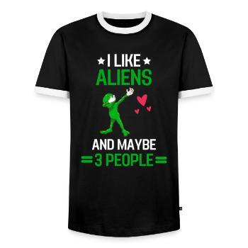 Alien Spaceship Funny Gift Alien - Men's Ringer Shirt - black/white - Front - AI Model Female 172 light (172cm) & AI Model Male 178 light (178cm)