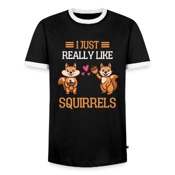 Animal Lovers Forest Animal Gift Squirrel - Men's Ringer Shirt - black/white - Front - AI Model Female 172 light (172cm) & AI Model Male 178 light (178cm)