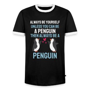 Funny Gift Antarctica Animal Lovers Penguin - Men's Ringer Shirt - black/white - Front - AI Model Female 172 light (172cm) & AI Model Male 178 light (178cm)