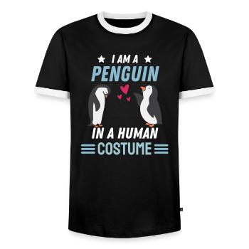 Penguin Costume Zoo Animal Gift Funny Penguin - Men's Ringer Shirt - black/white - Front - AI Model Female 172 light (172cm) & AI Model Male 178 light (178cm)