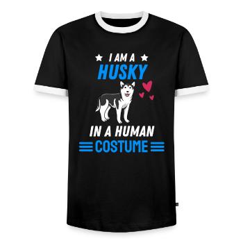 Husky Costume Party Chiens Cadeau Drôle Husky - T-shirt contrasté Homme - noir/blanc - Devant - AI Model Female 172 light (172cm) & AI Model Male 178 light (178cm)