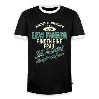 JGA BRAEUTIGAM - LKW Fahrer - Version Auch - - Männer Kontrast-T-Shirt - Schwarz/Weiß - Vorne - AI Model Female 172 light (172cm) & AI Model Male 178 light (178cm)