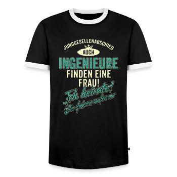 JGA BRAEUTIGAM - Ingenieur - Version Auch - petrol - Männer Kontrast-T-Shirt - Schwarz/Weiß - Vorne - AI Model Female 172 light (172cm) & AI Model Male 178 light (178cm)