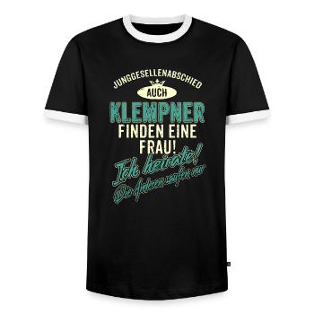 JGA BRAEUTIGAM - Klempner - Version Auch - petrol - Männer Kontrast-T-Shirt - Schwarz/Weiß - Vorne - AI Model Female 172 light (172cm) & AI Model Male 178 light (178cm)