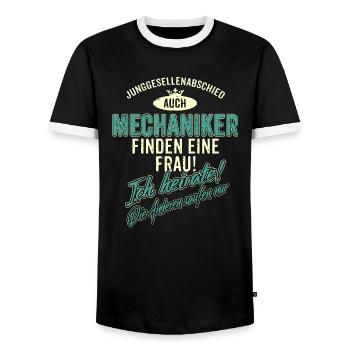 JGA BRAEUTIGAM - Mechaniker - Version Auch - - Männer Kontrast-T-Shirt - Schwarz/Weiß - Vorne - AI Model Female 172 light (172cm) & AI Model Male 178 light (178cm)