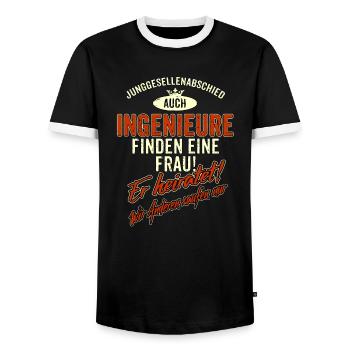 JGA Team - Ingenieur - Version Auch rot Retro - - Männer Kontrast-T-Shirt - Schwarz/Weiß - Vorne - AI Model Female 172 light (172cm) & AI Model Male 178 light (178cm)
