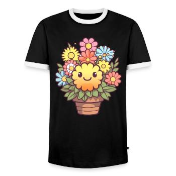 Joli bouquet kawaii - T-shirt contrasté Homme - noir/blanc - Devant - AI Model Female 172 light (172cm) & AI Model Male 178 light (178cm)