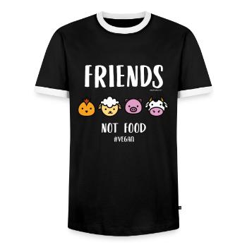 Friends Not Food #VEGAN - Men's Ringer Shirt - black/white - Front - AI Model Female 172 light (172cm) & AI Model Male 178 light (178cm)