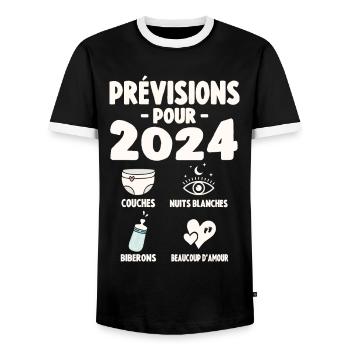 Prévisions Pour 2024 Cadeau De Grossesse 2024 - T-shirt contrasté Homme - noir/blanc - Devant - AI Model Female 172 light (172cm) & AI Model Male 178 light (178cm)