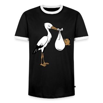 naissance cigogne bébé - T-shirt contrasté Homme - noir/blanc - Devant - AI Model Female 172 light (172cm) & AI Model Male 178 light (178cm)