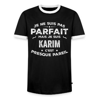 Karim Un Prénom, Une Histoire, Une Personnalité - T-shirt contrasté Homme - noir/blanc - Devant - AI Model Female 172 light (172cm) & AI Model Male 178 light (178cm)