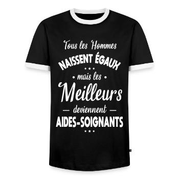 Hommes égaux meilleurs deviennent aides-soignants - T-shirt contrasté Homme - noir/blanc - Devant - AI Model Female 172 light (172cm) & AI Model Male 178 light (178cm)