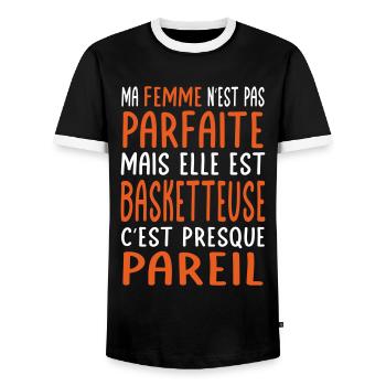 Meine Frau nicht perfekt, aber sie ist eine Basketballspielerin - Männer Kontrast-T-Shirt - Schwarz/Weiß - Vorne - AI Model Female 172 light (172cm) & AI Model Male 178 light (178cm)