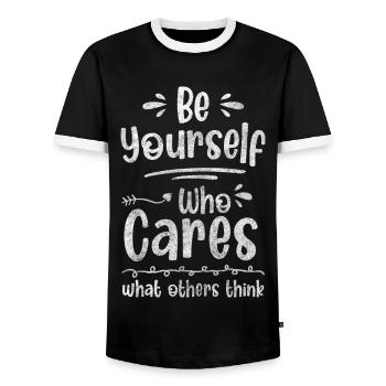I don't care, disinterest, motto, serenity - Men's Ringer Shirt - black/white - Front - AI Model Female 172 light (172cm) & AI Model Male 178 light (178cm)