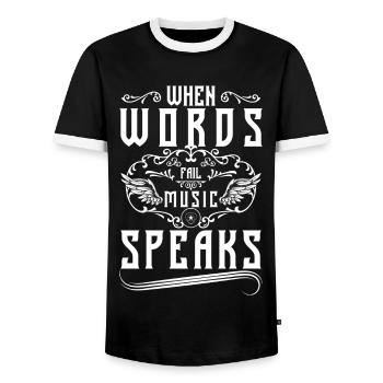 Music Techno Record - Men's Ringer Shirt - black/white - Front - AI Model Female 172 light (172cm) & AI Model Male 178 light (178cm)