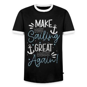 Sailboat Captain Ocean Cruise - Men's Ringer Shirt - black/white - Front - AI Model Female 172 light (172cm) & AI Model Male 178 light (178cm)