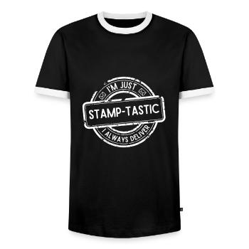Postman Postman Postman Postman - Men's Ringer Shirt - black/white - Front - AI Model Female 172 light (172cm) & AI Model Male 178 light (178cm)