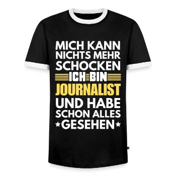 Non-shockable journalist - Men's Ringer Shirt - black/white - Front - AI Model Female 172 light (172cm) & AI Model Male 178 light (178cm)