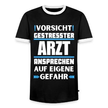 Don't talk to a stressed doctor! - Men's Ringer Shirt - black/white - Front - AI Model Female 172 light (172cm) & AI Model Male 178 light (178cm)