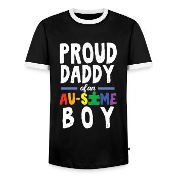 Autism Proud Daddy of an Au Some Boy - Men's Ringer Shirt - black/white - Front - AI Model Female 172 light (172cm) & AI Model Male 178 light (178cm)