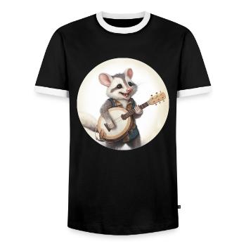 Opossum playing banjo - Men's Ringer Shirt - black/white - Front - AI Model Female 172 light (172cm) & AI Model Male 178 light (178cm)