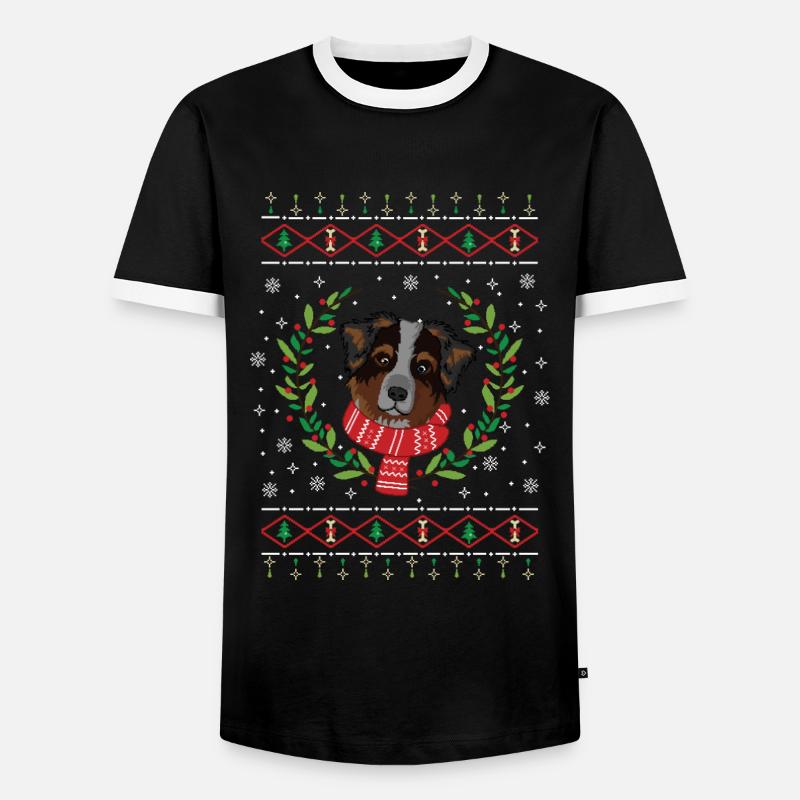 Australian Shepherd hässlicher Weihnachtspullover - Männer Kontrast-T-Shirt - Schwarz/Weiß
