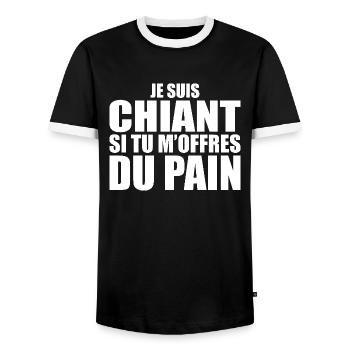 Mann, der anbetet: Brot. Lustiger Design-Humor - Männer Kontrast-T-Shirt - Schwarz/Weiß - Vorne - AI Model Female 172 light (172cm) & AI Model Male 178 light (178cm)