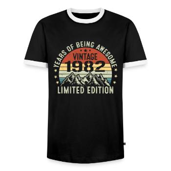Gift to Celebrate Your Birth Year 1982 - Men's Ringer Shirt - black/white - Front - AI Model Female 172 light (172cm) & AI Model Male 178 light (178cm)