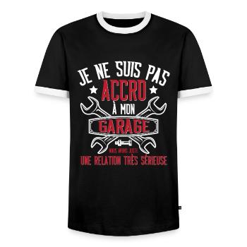 "Je ne suis pas accro à mon garage" t-shirt humour - T-shirt contrasté Homme - noir/blanc - Devant - AI Model Female 172 light (172cm) & AI Model Male 178 light (178cm)