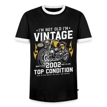 2002 Vintage Birthday Vintage Retro Motorcycle - Men's Ringer Shirt - black/white - Front - AI Model Female 172 light (172cm) & AI Model Male 178 light (178cm)
