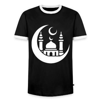 Silhouette de mosquée avec croissant de lune : Art islamique - T-shirt contrasté Homme - noir/blanc - Devant - AI Model Female 172 light (172cm) & AI Model Male 178 light (178cm)