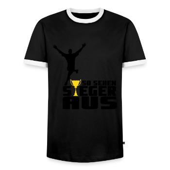 So sehen Sieger aus - Männer Kontrast-T-Shirt - Schwarz/Weiß - Vorne - AI Model Female 172 light (172cm) & AI Model Male 178 light (178cm)