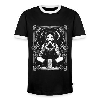 Tableau victorien tarot - T-shirt contrasté Homme - noir/blanc - Devant - AI Model Female 172 light (172cm) & AI Model Male 178 light (178cm)